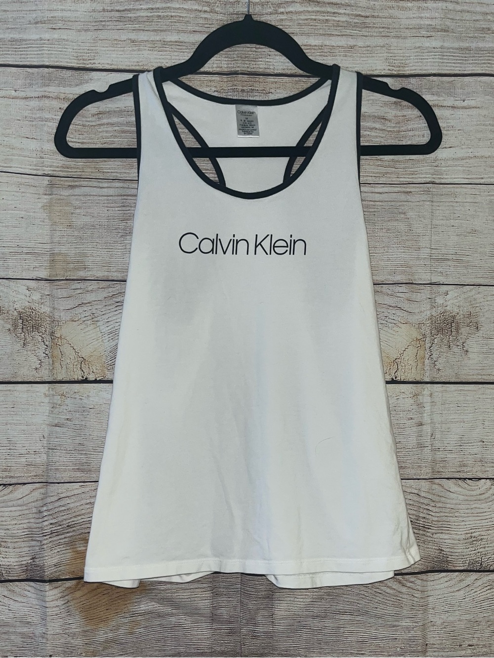 🤎3/$10 Calvin Klein White Tank Top with Black Trim Size Medium